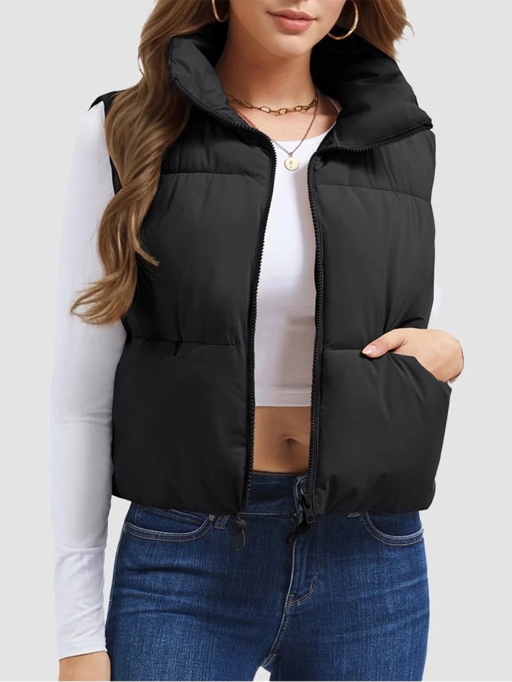 Versona cropped drawstring puffer vest